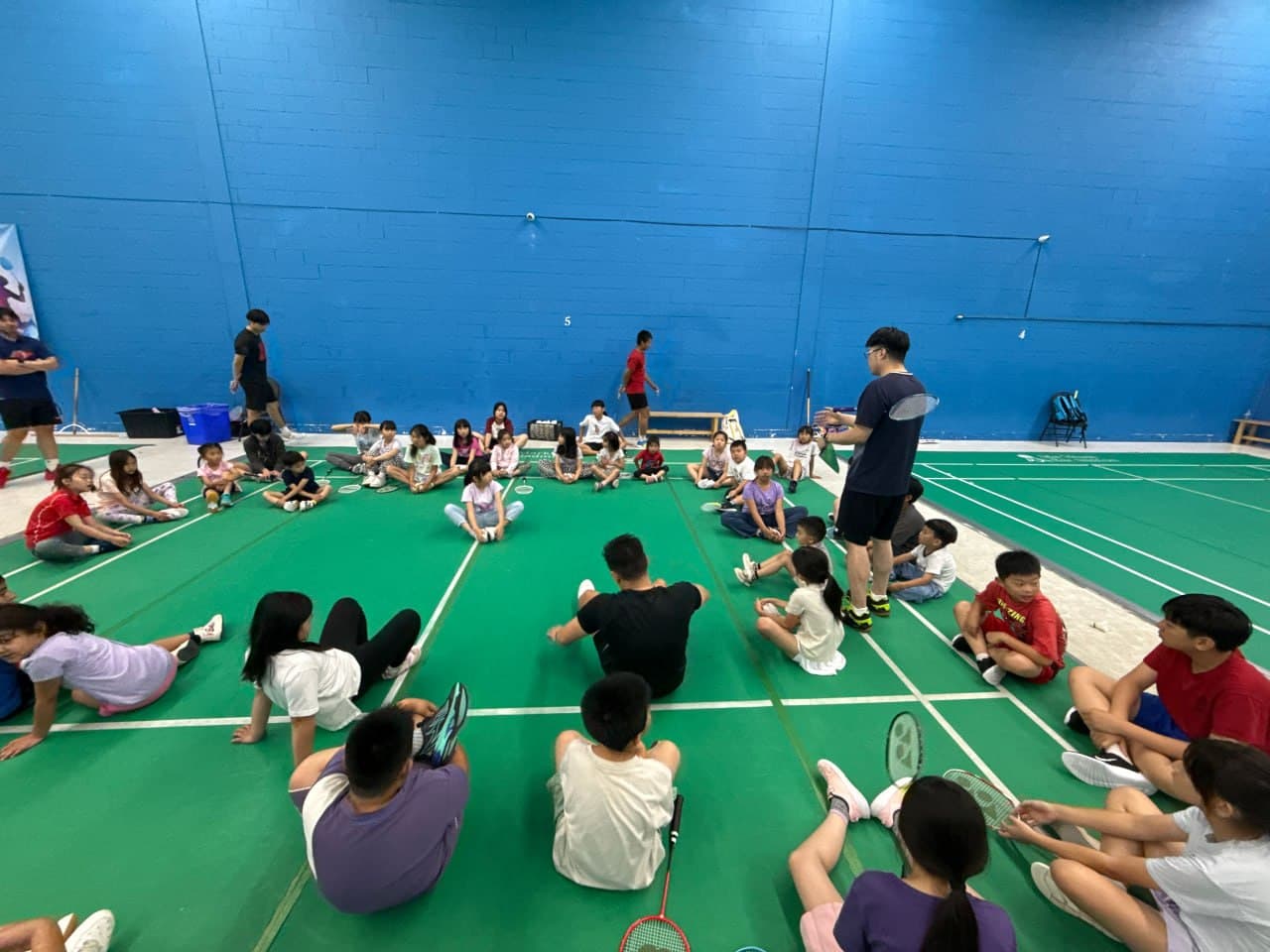 Camp warm-up and instruction circle