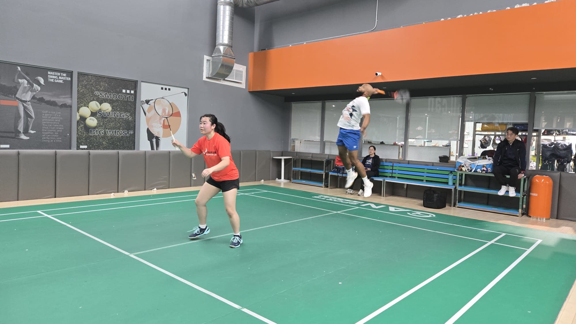 KMAX mixed doubles rally with an attacking jump smash