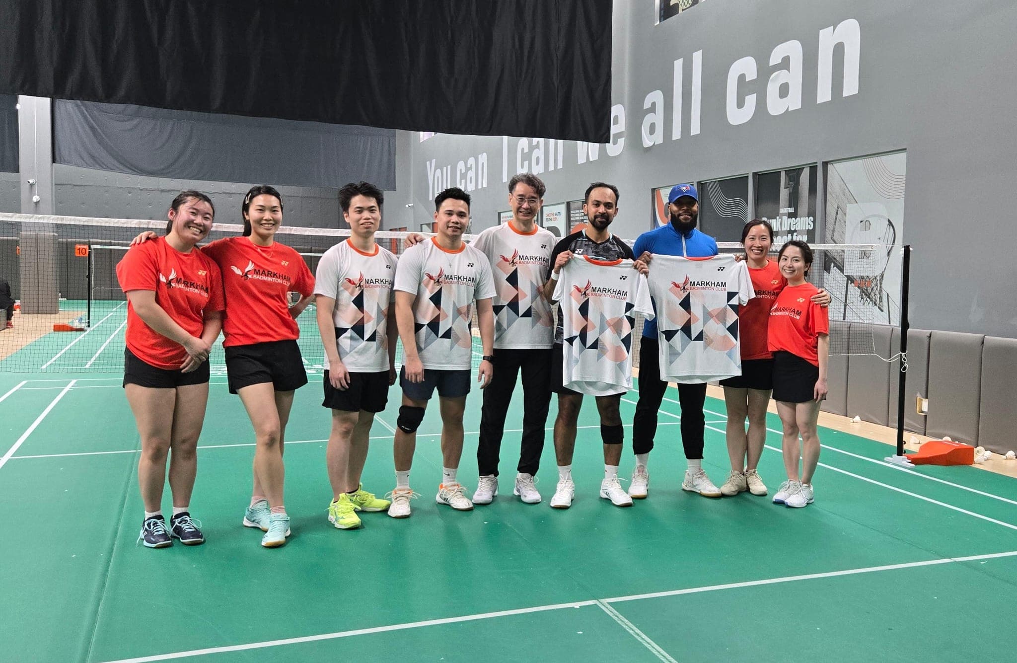 KMAX team group photo on court at Markham Badminton Club